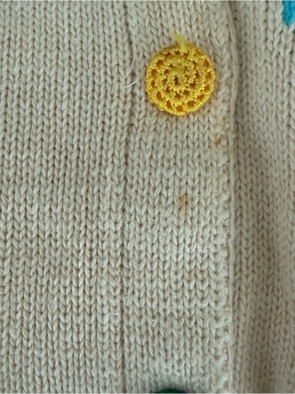 Vintage Storybook Knits Cream Floral Embroidered Beaded Button Cardigan - Picture 4 of 6